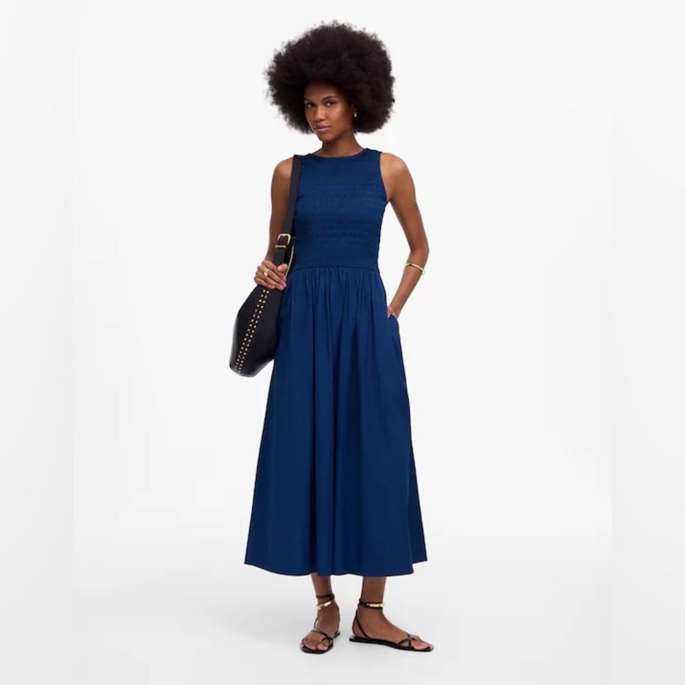 Madewell NWT Melody Scoopback Smocked Midi Dress Size XXS in Blue Moon
